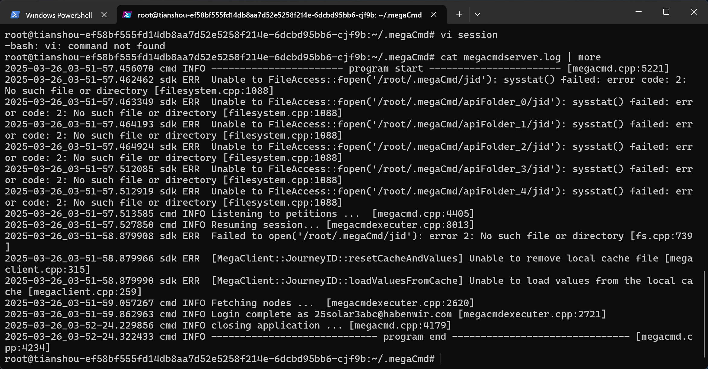 MegaCmd 的输出日志